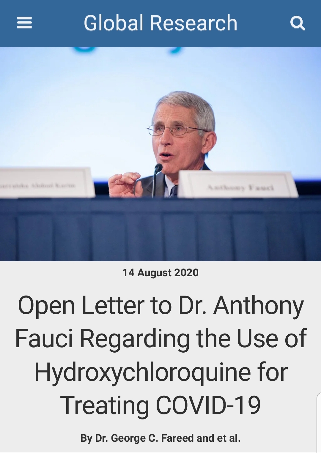 Dear Dr Fauci… A Letter About HCQ From Three Physicians